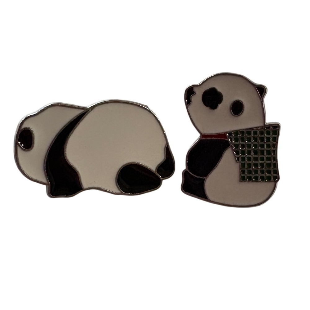 2 Cute Panda Bear Enamel Pins‎ Kawaii Backpack Decor Adorable Gift Set Brooch